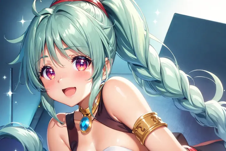 masterpiece, best quality, 1girl, (close-up), <lora:Ruru_PhantomWorld:0.8>, ruru (phantom world), :d, beautiful eyes,on stomach