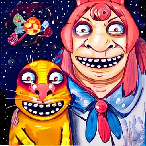 1 girl, by junji ito, amazing background, best composition, best color composition, trending on pixiv, , trending on pinterest, outer space, beautiful intricately detailed eyes, beautiful intricately detailed facial features,  <lora:Char - PippaV2:1.0>, Pippa, Virtual Youtuber, Hair Ornament, Rabbit Ears, Pink Eyes, Pink Hair,  <lora:lozhkin:1.0>, lozhkin, open mouth, big smile, accurate teeth with gaps,