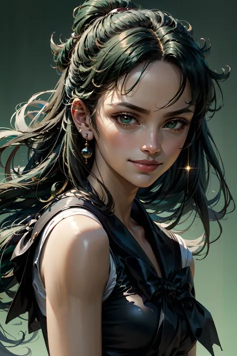sailor_pluto, smirk, (masterpiece, best quality, detailed:1.3), simple green background <lora:sailor_pluto:0.85>