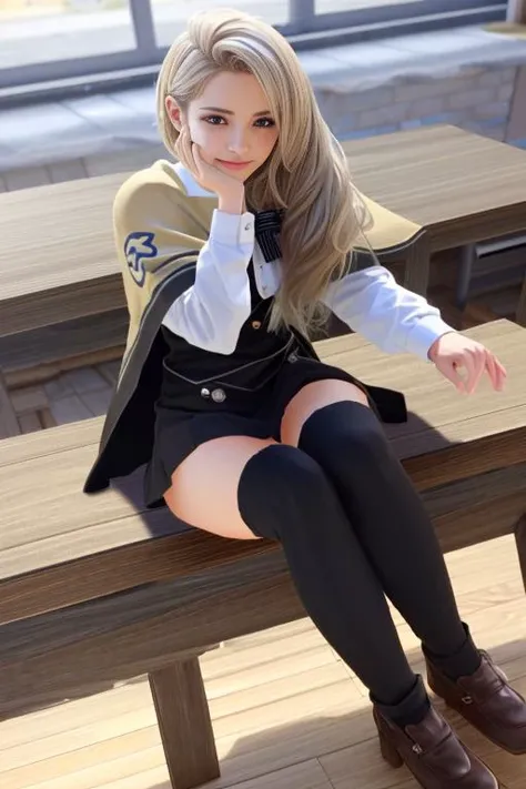 (((3d, video game))),masterpiece, best quality, intricate details, 8k uhd, perfect face, perfect eyes, smile, classroom, yellow capelet, hair bow, white shirt, garreg mach monastery uniform, black skirt, thighhighs <lora:mercedes-nvwls-v1:0.9>,
