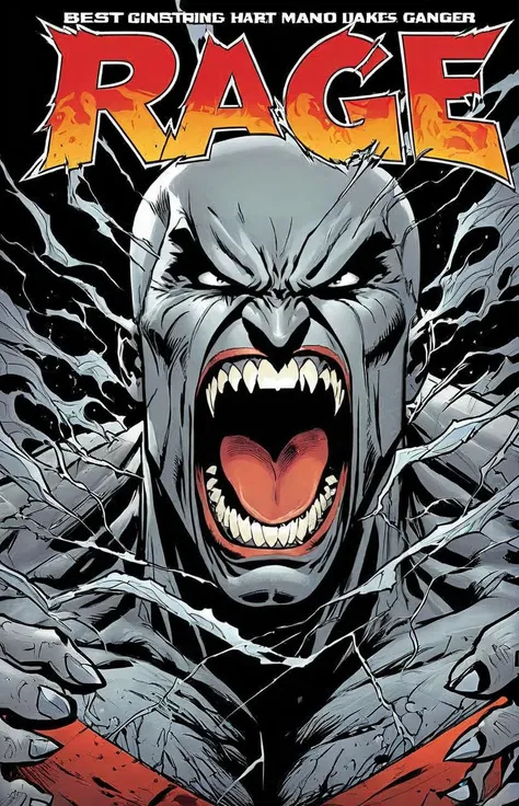 a comic cover of a man screaming in anger, text "rage", outline, best quality, masterpiece, cbcmkrsdxl, comics logo, <lora:cbcmkrsdxl:0.8>, alley, veins,