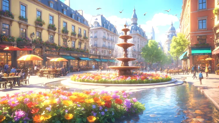 best quality,masterpiece,highres, extremely detailed CG, perfect lighting, 8k wallpaper, RAW photo,detailed background,
(Lots of flowers in the city:1.2),(Fountains, Flying Pigeons, park benches, colorful umbrellas,Critters, streams, park, cafe.:0.9),Happy City
daytime in the city of clowd,daytime in the city of clowd
octane render, mysterious, fantasy,