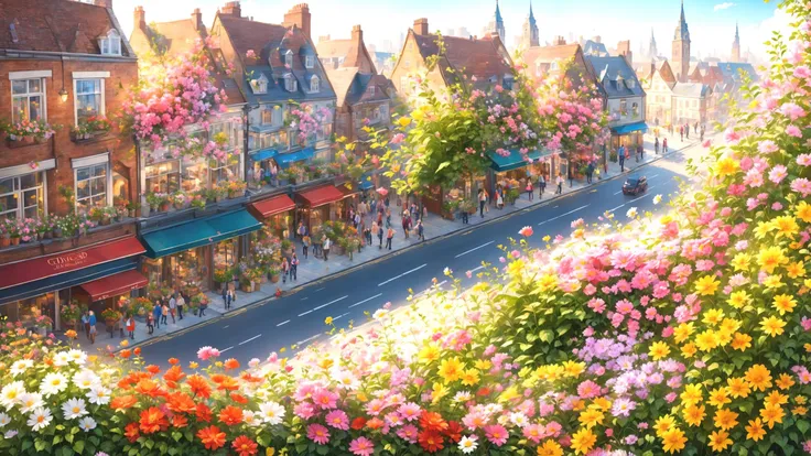 best quality,masterpiece,highres, detailed background,Lots of flowers in the city
daytime in the city of clowd,daytime in the city of clowd
from above,