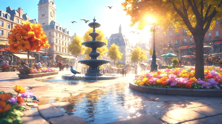 best quality,masterpiece,highres, extremely detailed CG, perfect lighting, 8k wallpaper, RAW photo,detailed background,
(Lots of flowers in the city:1.2),(Fountains, Flying Pigeons, park benches, colorful umbrellas,Critters, streams, park, cafe.:0.9),Happy City
daytime in the city of clowd,daytime in the city of clowd
octane render, mysterious, fantasy,
