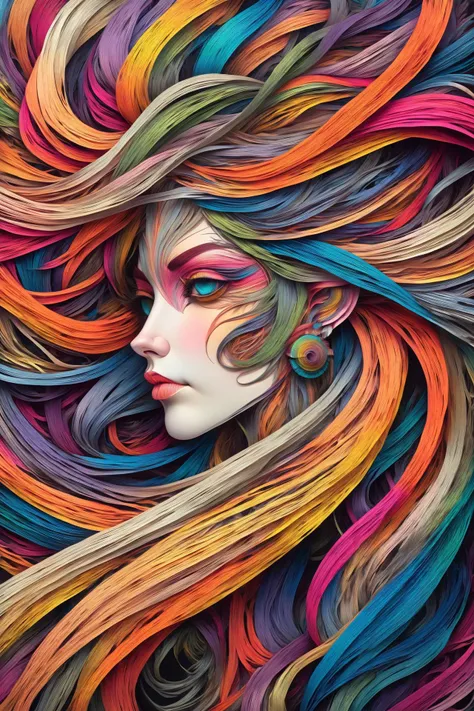 a woman with blue hair wearing a colorful outfit and a colorful background with paint splatters on it, by Hirohiko Araki,official art, unity 8k wallpaper, ultra detailed, beautiful and aesthetic, masterpiece, best quality, (zentangle, mandala, tangle, entangle), 1girl, extremely detailed, dynamic angle, cowboyshot, the most beautiful form of chaos, elegant, a brutalist designed, vivid colours, romanticism, by james jean, roby dwi antono, ross tran, francis bacon, michal mraz, adrian ghenie, petra cortright, gerhard richter, takato yamamoto, ashley wood, atmospheric, ecstasy of musical notes, streaming musical notes visible