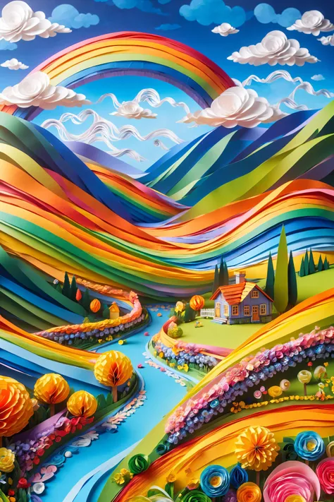 beautiful landscape, valley, flower, hills, small clouds, rainbow, ral-paperstreamer, illustration <lora:ral-paperstreamer:1>, (masterpiece:1.2), best quality, (hyperdetailed, highest detailed:1.2), high resolution textures, <lora:EnvyBetterHiresFixXL01:1>