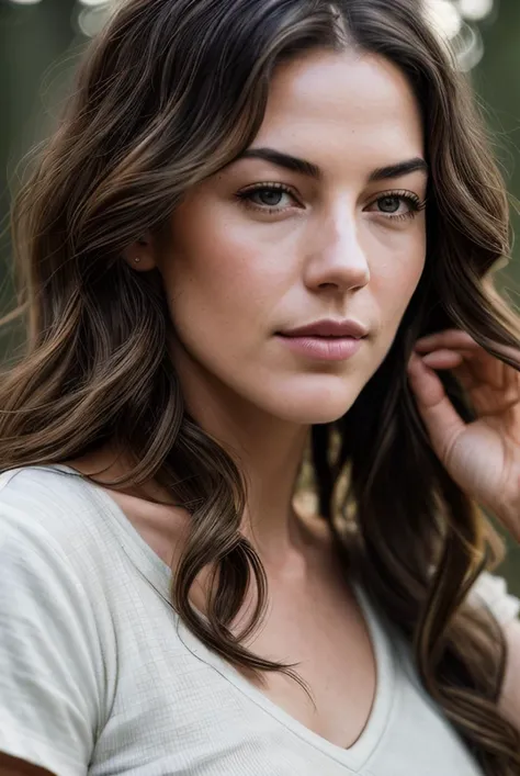 beautiful woman (K4yl4hZ4nd3r-410:.99), ((portrait)), (closeup:1.2), ((from the waist up)), ((( The Forest of Mirrors: A place where reality is distorted and nothing is as it seems :1.2 ))), natural skin texture, (( V-neck tee and capris :1.2)), 24mm, 4k textures, soft cinematic light, adobe lightroom, photolab, hdr, intricate, elegant, highly detailed, sharp focus, ((((cinematic look)))), soothing tones, insane details, intricate details, hyperdetailed, low contrast, soft cinematic light, exposure blend, hdr, faded, now, ("I've got a bad feeling about this.":1.1)