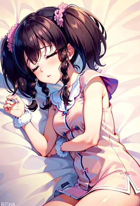 ((masterpiece, best quality)), 1girl, pajama, sleeping, closed eyes,
rinka, blue eyes, brown hair, short hair, twintails, twin braids <lyco:rinkaPopNMusic:0.7>