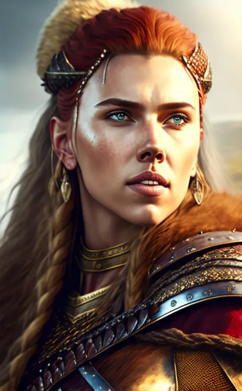 A stunning intricate full color portrait of (smiling 30 years old scarlett johansson:1) as (viking warrior woman), (barbarian), (detailed facial features), (sharp), (haselblad)
epic character composition,
by ilya kuvshinov, alessio albi, nina masic,
sharp focus, natural lighting, subsurface scattering, f2, 35mm