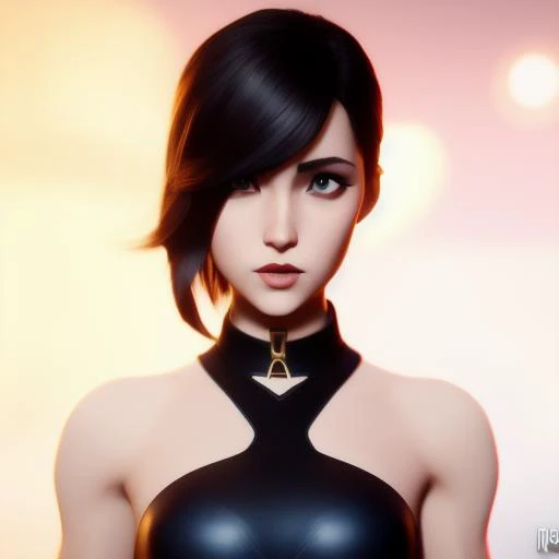 sexy cute brunette with short hair wearing a choker, arcanestyle leagueofstyle, 3D, 3d art, 4k, 8 k artistic photography, award-winning photograph, trending on Artstation, Beautiful, 8k resolution, insanely detailed, Intricate, Behance, Cinematic, dramatic atmosphere, cinematic lighting, digital art, dramatic angle, Dramatic light by denis villeneuve, [mix style "pixar and artgerm and dreams work"], Elegant, ethereal lighting, octane render, dynamic lighting, digital painting, extreme plus resolution, fake detail, full image, full of details, global illumination, golden ratio, golden warm light, high contrast, high detail, high res, highly detailed, hyper detailed, intricate details, Masterpiece, perfect composition, photorealistic concept art, Professional, ray tracing, rich deep colors, Saturated, sharp focus, sharp lighting, soft natural volumetric cinematic perfect light, studio photo, studio quality, Stylize, super detail, Symmetry, trending on pixiv fanbox, ultra detail, ultra detailed, unreal engine 5, volumetric lighting