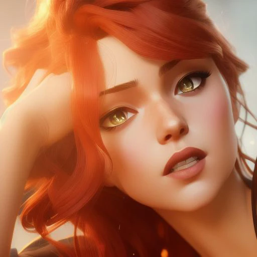 sexy cute redhead with curly hair, arcane style arcanestyle leagueofstyle, 3D, 3d art, 4k, 8 k artistic photography, award-winning photograph, trending on Artstation, Beautiful, 8k resolution, insanely detailed, Intricate, Behance, Cinematic, dramatic atmosphere, cinematic lighting, digital art, dramatic angle, Dramatic light by denis villeneuve, [mix style "pixar and artgerm and dreams work"], Elegant, ethereal lighting, octane render, dynamic lighting, digital painting, extreme plus resolution, fake detail, full image, full of details, global illumination, golden ratio, golden warm light, high contrast, high detail, high res, highly detailed, hyper detailed, intricate details, Masterpiece, perfect composition, photorealistic concept art, Professional, ray tracing, rich deep colors, Saturated, sharp focus, sharp lighting, soft natural volumetric cinematic perfect light, studio photo, studio quality, Stylize, super detail, Symmetry, trending on pixiv fanbox, ultra detail, ultra detailed, unreal engine 5, volumetric lighting