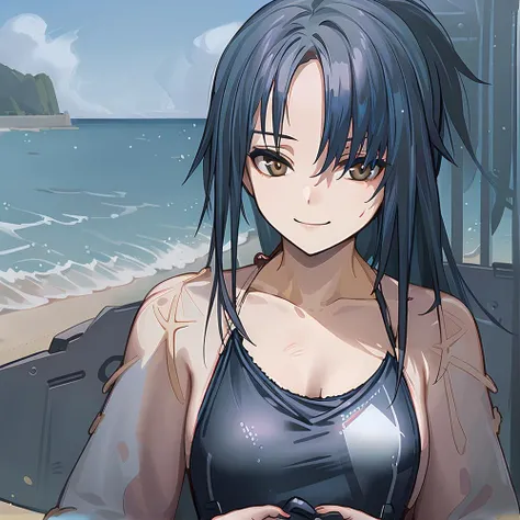 (beach:1.5),1girl,masterpiece, (best quality:1.5),(solo:1.5),(arms under breasts:1.4),(swimsuit, :1.5),<lora:Angelia:0.8>,angelia \(girls' frontline\),light smile, standing,looking at viewer,water drop, upper body,