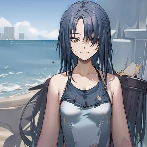 (beach:1.5),1girl,masterpiece, (best quality:1.5),(solo:1.5),(arms under breasts:1.4),(swimsuit, :1.5),<lora:Angelia:0.8>,angelia \(girls' frontline\),light smile, standing,looking at viewer,water drop, upper body,