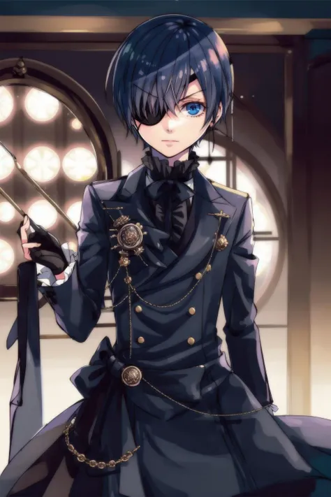 cielv2, 1boy, solo, looking at viewer, eyepatch, indoors, <lora:ciel_phantomhivev2:0.8>