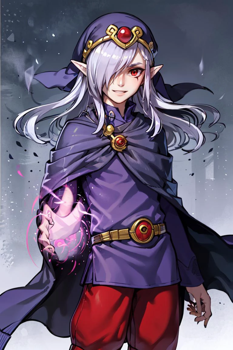 ((masterpiece,best quality)), absurdres,
<lora:Vaati_Zelda:0.8>, Vaati_Zelda, 1boy, solo, hair over one eye, purple glow, magic,
solo, smiling, looking at viewer, cowboy shot,
