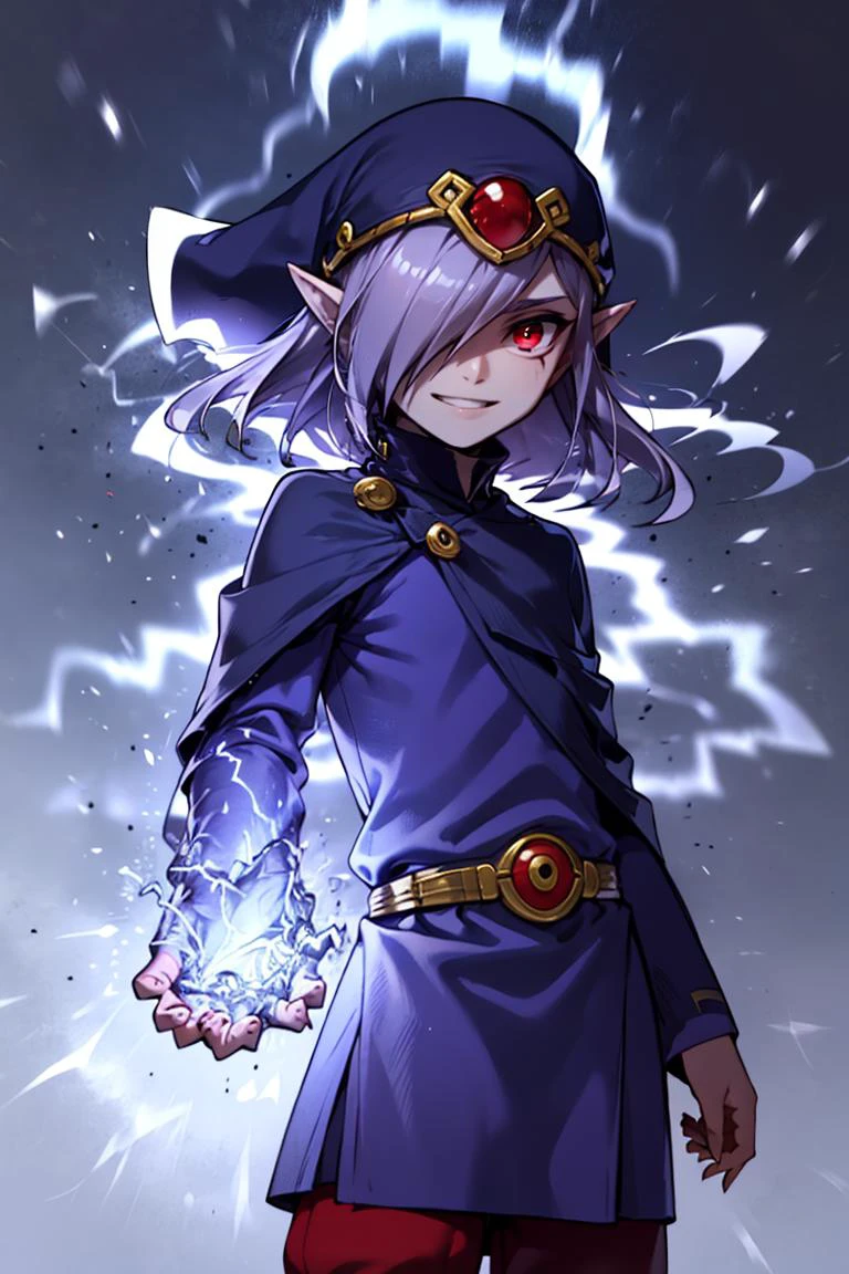 ((masterpiece,best quality)),
<lora:Vaati_Zelda:0.8>, Vaati_Zelda, 1boy, solo, hair over one eye, purple glow, magic,
solo, smiling, looking at viewer, cowboy shot,, <lora:r1ge - AnimeRage:0.5>, r1ge, blue aura, electricity