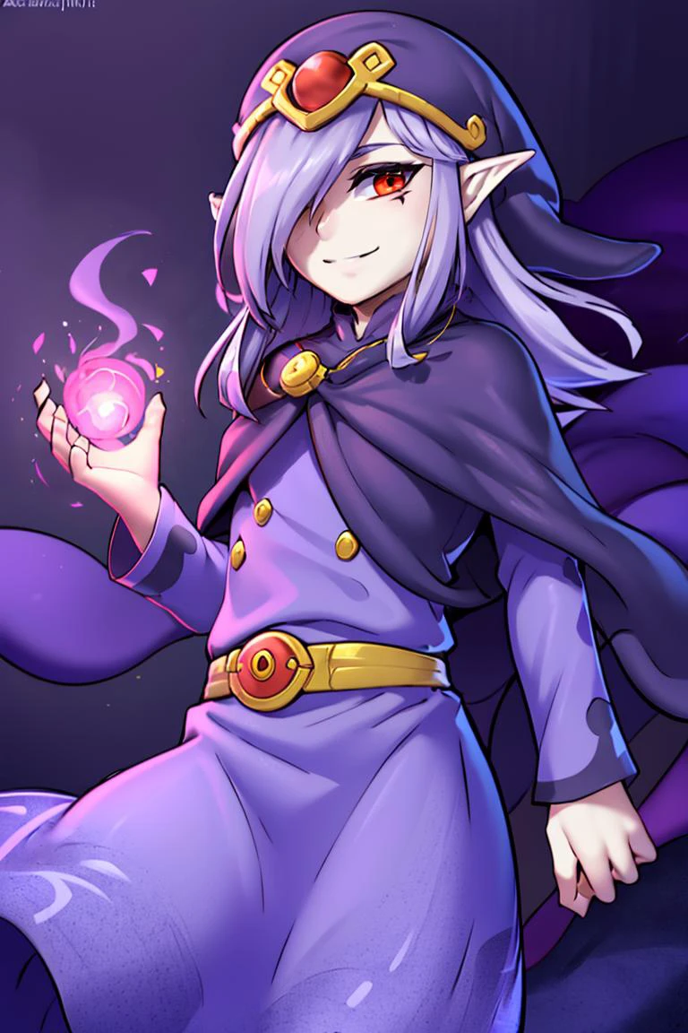 <lora:twistedscarlett60_style:0.8>,((masterpiece,best quality)), absurdres, <lora:Vaati_Zelda:0.8>, Vaati_Zelda, 1boy, solo, hair over one eye, purple glow, magic, solo, smiling, looking at viewer, cowboy shot,