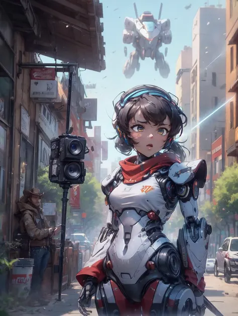 cinematic, aesthetic, (masterpiece:1), cgmech, a ((Cowboy Shot of quadruped robot)), ((look at the camera)),  City Park Jamb,Laser Sword as background <lora:nijiMecha:1@0,.5@.4>