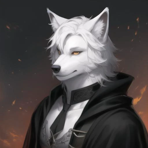 black cloak,Ruan Jia,Pino Daeni,darkgem,dimwitdog,muscular male wolf anthro, (detailed face), (detailed fluffy fur)