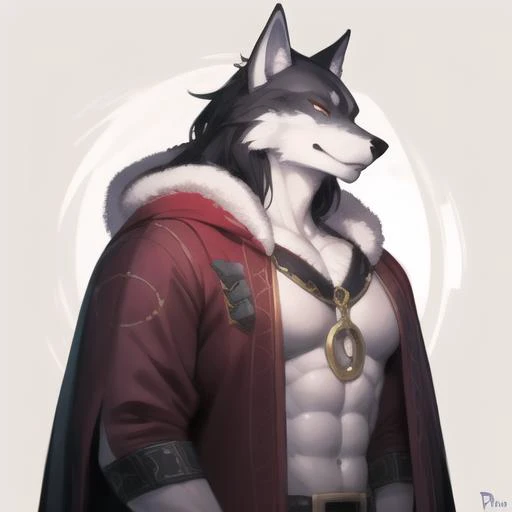 <lora:blaidd-000019:0.8>,blaidd,blaidd cloak,Ruan Jia,Pino Daeni,darkgem,dimwitdog,muscular male wolf anthro, (detailed face), (detailed fluffy fur)