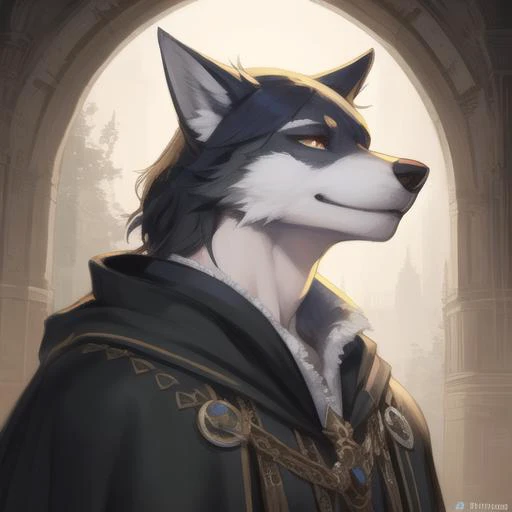 <lora:blaidd-000019:0.8>,blaidd,blaidd cloak,Ruan Jia,Pino Daeni,darkgem,dimwitdog,muscular male wolf anthro, (detailed face), (detailed fluffy fur)