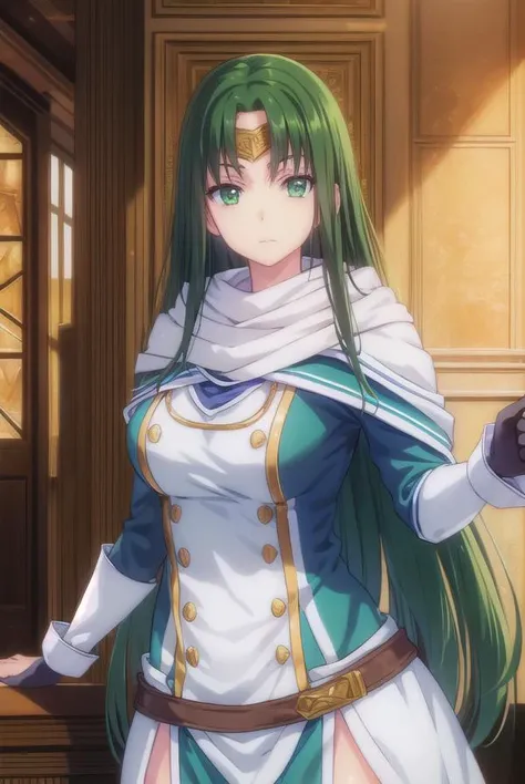 marisamarilis, <lora:maris amarilis-lora-nochekaiser:1>,
maris amarilis, long hair, (green eyes:1.5), green hair, circlet,
BREAK gloves, fingerless gloves, dress, white dress, capelet, cape, scarf, white scarf, long sleeves,
BREAK indoors, castle,
BREAK looking at viewer, (cowboy shot:1.5),
BREAK <lyco:GoodHands-beta2:1>, (masterpiece:1.2), best quality, high resolution, unity 8k wallpaper, (illustration:0.8), (beautiful detailed eyes:1.6), extremely detailed face, perfect lighting, extremely detailed CG, (perfect hands, perfect anatomy),