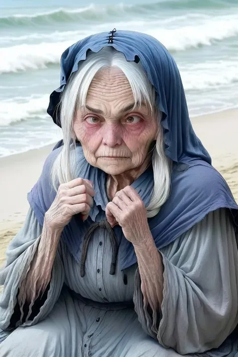 <lora:RPGHag:1> (old woman:1.2), (hag:1.2), (wrinkles:1.2), (1girl:1.1), at the beach, resting and relaxing, having a good time, white hair, blood on hands, looking peaceful and rested, ((wrinkled skin)), best quality,<lora:add_detail:0.25>