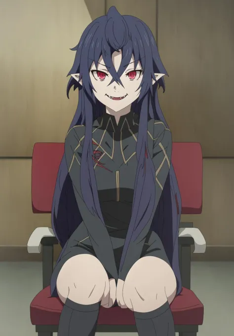 1girl ,20s,show belly,black sleeveless and shoulderless t-shirt,cleavage,slave's torn red skirt,red scarf,bare foots,,medium tits,black hair,long hair,red eyes,elves ears,Cat ears,scared expression,crying, sitting on the floor in a dark and dirty prison saddle