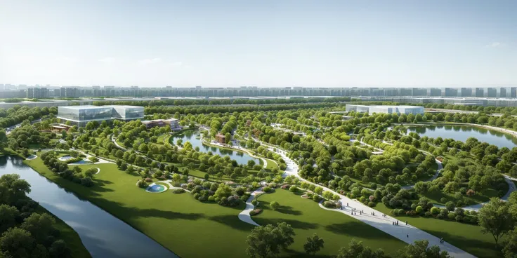 Sufficient details, best quality, masterpiece, high-resolution, 8k, high-definition, ultra realistic, photo realistic, highly detailed, daytime, landscape, green space, plants, parks, water, architecture <lora:binshuijingguan:0.2>