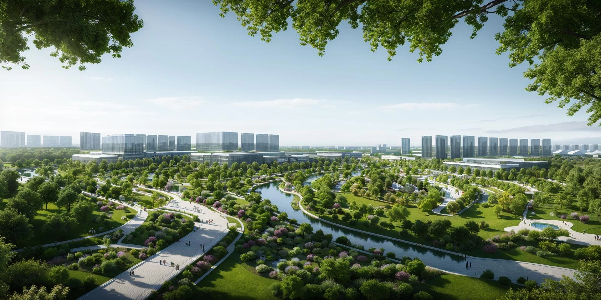 Sufficient details, best quality, masterpiece, high-resolution, 8k, high-definition, ultra realistic, photo realistic, highly detailed, daytime, landscape, green space, plants, parks, water, architecture <lora:binshuijingguan:0.3>