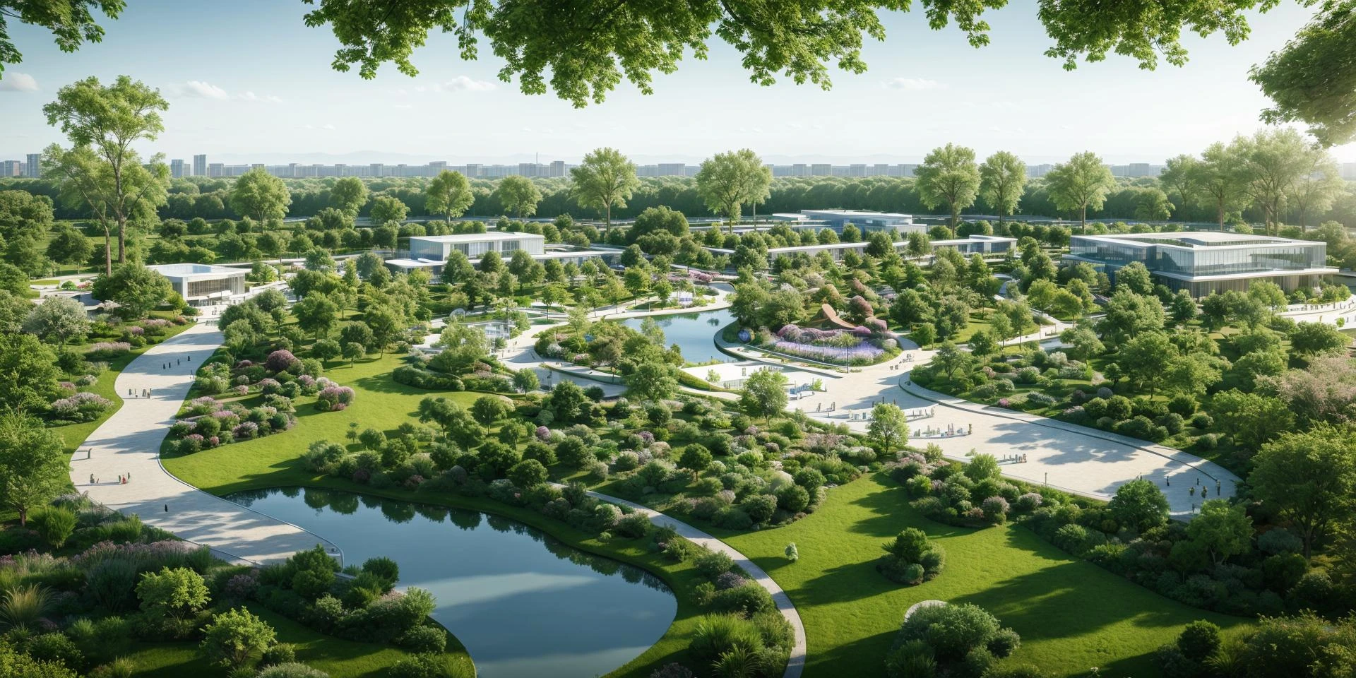 Sufficient details, best quality, masterpiece, high-resolution, 8k, high-definition, ultra realistic, photo realistic, highly detailed, daytime, landscape, green space, plants, parks, water, architecture <lora:binshuijingguan:0.2>