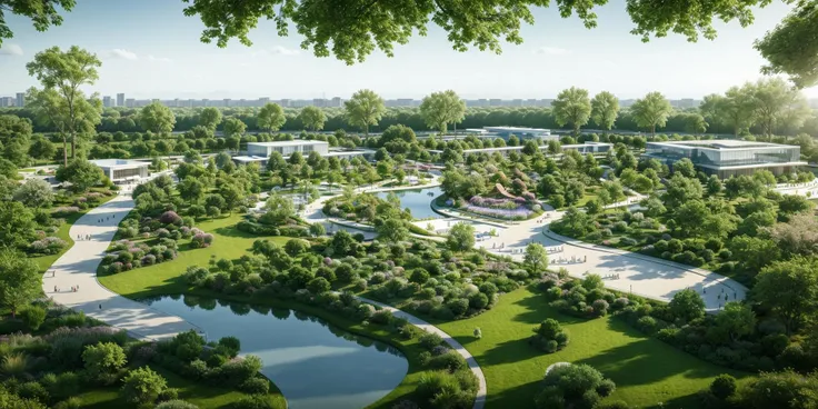 Sufficient details, best quality, masterpiece, high-resolution, 8k, high-definition, ultra realistic, photo realistic, highly detailed, daytime, landscape, green space, plants, parks, water, architecture <lora:binshuijingguan:0.2>