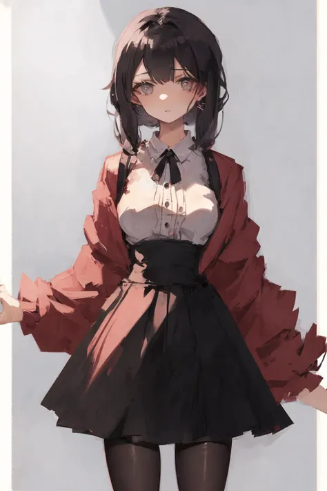 art by Cornflower, dreamy,
(virgin killer outfit, high-waist skirt, standing, pantyhose, cowboy shot, microskirt, grey background,) <hypernet:Cornflower_Mirage:1> <lora:virgin_killer_outfit:1> <lora:microskirt_v0.2:1>