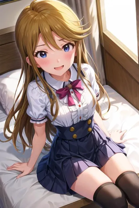 absurdres, highres, masterpiece, best quality,
megumi tokoro (million live), blush, (smile:1.1), (shy:1.1),
virgin killer outfit, white frilled shirt, (black skirt:1.1), black thighhighs, bed room, sitting, from above, hand between legs,
<lora:virgin_killer_outfit:0.95>, <lora:Megumi_Tokoro:0.8>, <lora:more_details:0.3>