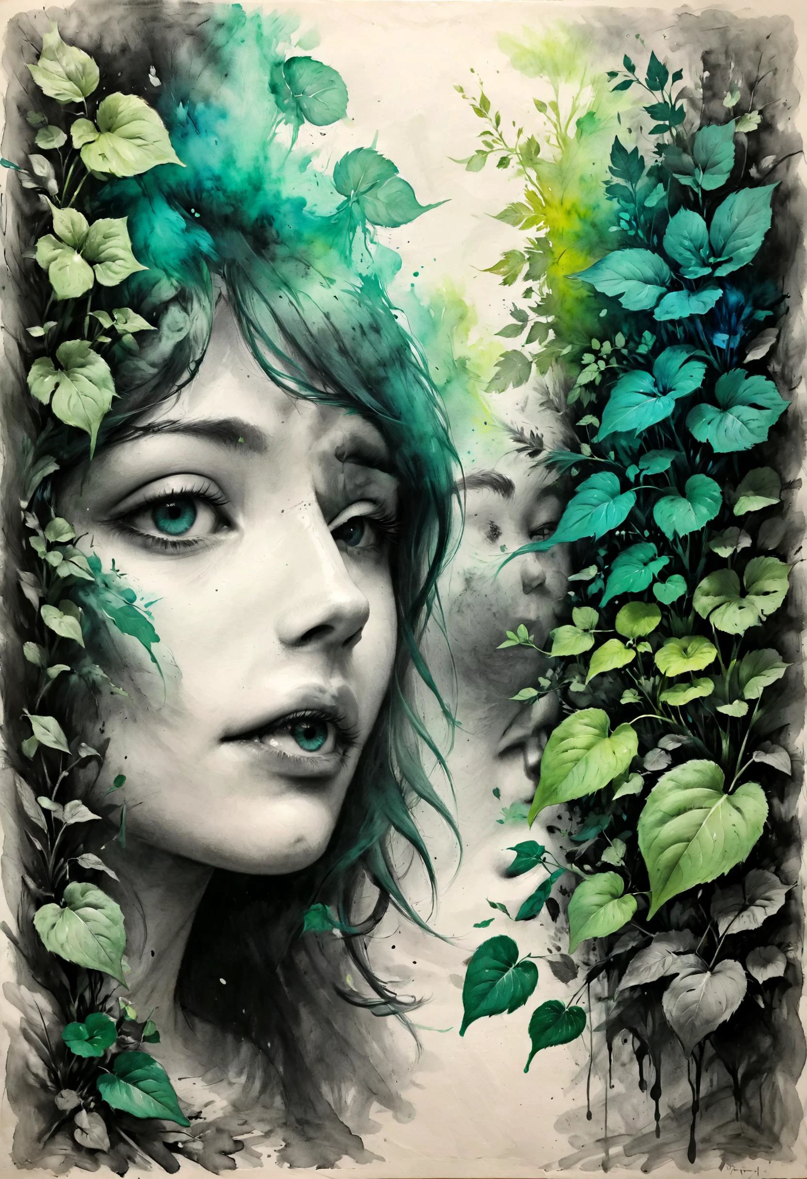 I see the deepest greens, I hear the darkest blues, Might not be synesthesia, Might be apartment fumes, <lora:xl_more_art-full_v1:0.4>, <lora:MJ52:0.4>, soft shaded, <lora:EldritchCharcoalXL1.1:0.8> charcoal drawing, <lora:ColorART:0.7> ColorART