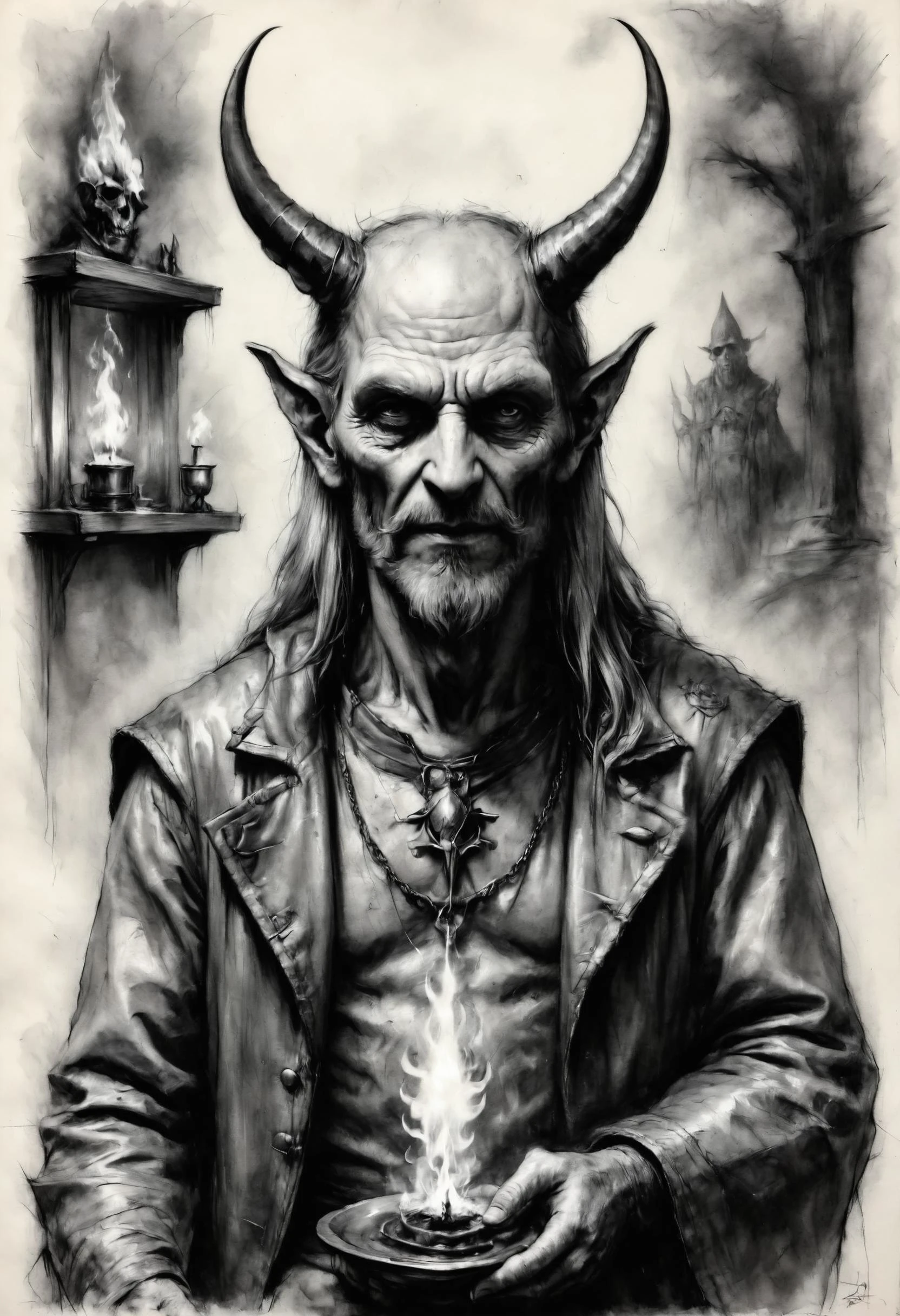 No regrets, the devilâs rejects writ large, Observe the precepts of a benevolent god, <lora:EldritchCharcoalXL1.1:0.8> charcoal drawing, <lora:SDXLFaeTastic2400:0.8>, holography, <lora:IPXL_v8:0.7> inkpunk style