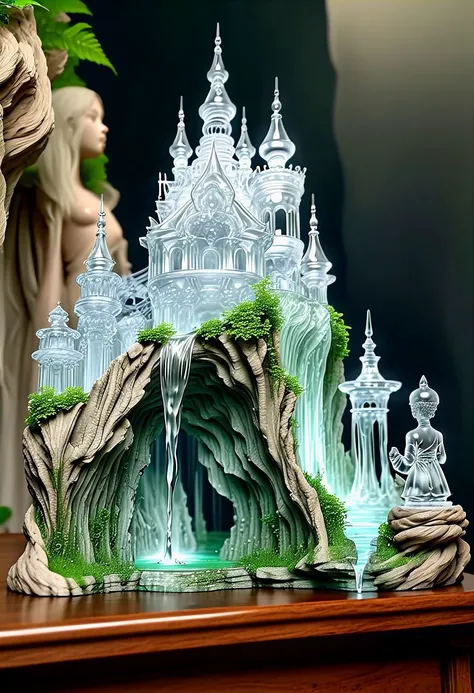 Masterpiece, behind is a forest of standing girlish transparent stone castles, with veins and capillaries bending at right angles.cave. waterfall .like chess pieces.xenomof
, ultra high detail,