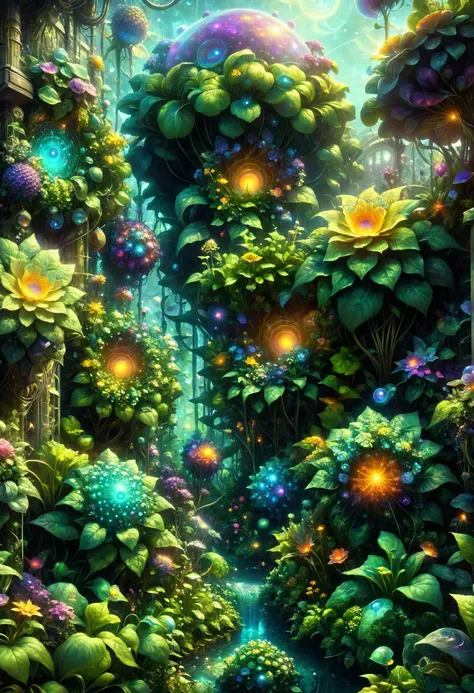 ral-mndlbrt A surreal garden of floating, phosphorescent orbs that release bursts of glowing pollen, creating an otherworldly atmosphere in the silent depths, ColorART,,, a highly detailed and beautiful digital painting by Thomas Kinkade and H, R, Giger, trending on Artstation and DeviantArt <lora:ColorART:0.7> <lora:add-detail-xl:0.4>  <lora:EnvyGardencoreXL01:0.8> <lora:ral-mndlbrt:1>