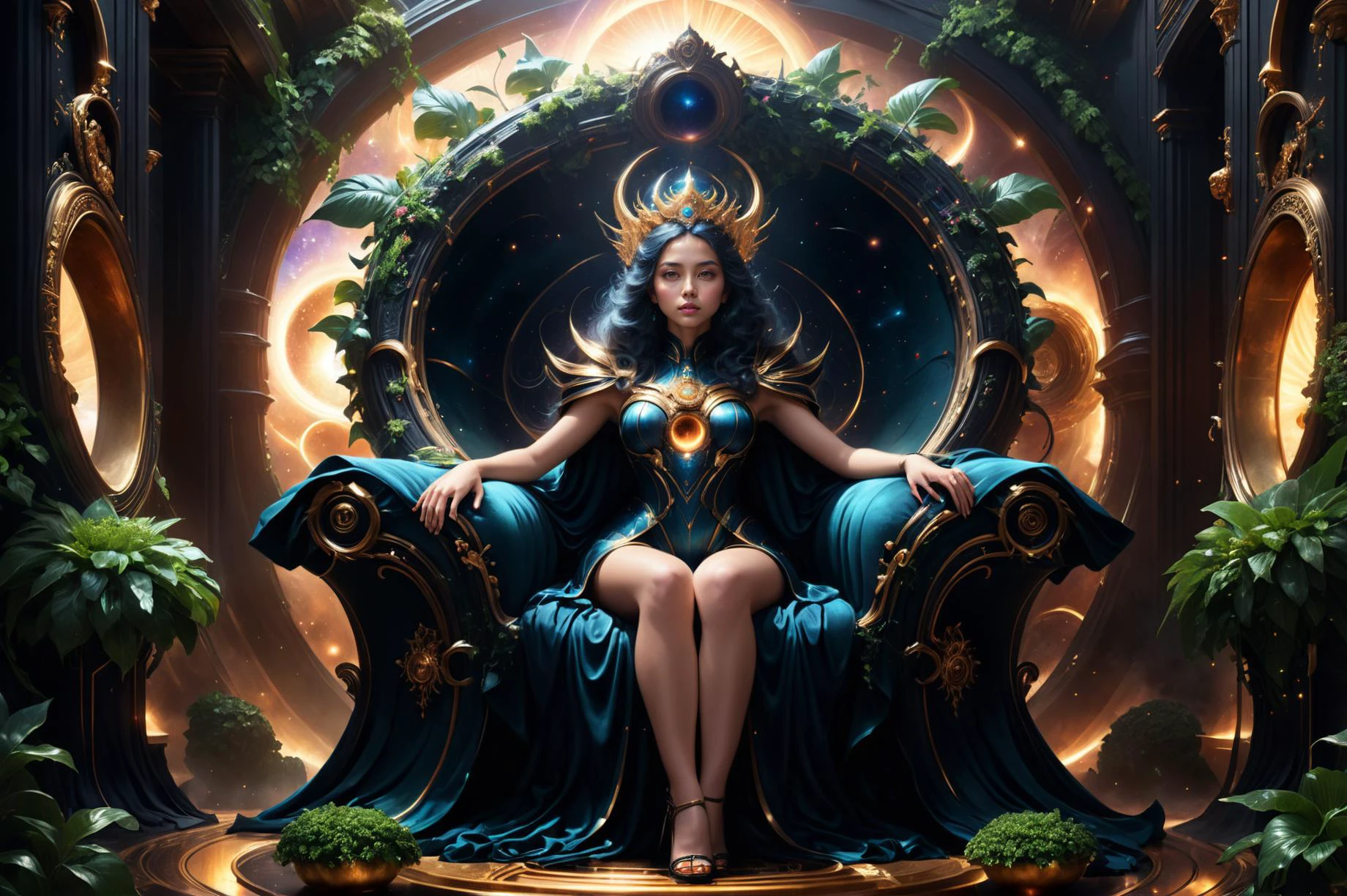 photorealistic digital illustration, superrealism, The god of Wisdom and Insight sitting on her <lora:InfraBlackholeTechAI:0.7> inblackholetechAI throne in an opulent throne room, <lora:xl_more_art-full_v1:0.4>, <lora:EnvyGardencoreXL01:0.7>