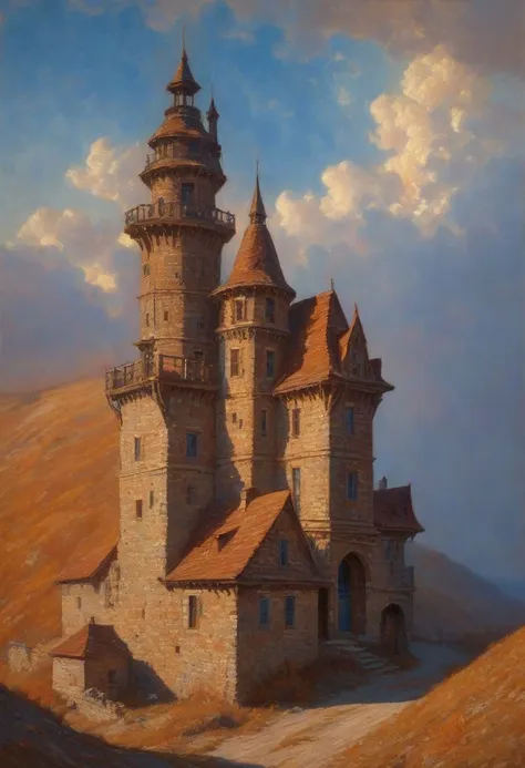 On the Edge of the Unknown,core_9, score_8_up, score_7_up, fabulous, fantastic, whimsical details, castle tower with tiled roofs.MASONRY. exceptional detail, fine textures, deep shadows, clear lines, rainbow sunset.BEIGE CUMULUS CLOUDS WITH SPIRAL SWIRLS. the volume and depth of the fog. , expressive CLEAR IMAGE, highly detailed, award-winning, (complex details, masterpiece, best quality: 1.4) languor of orgasm on the face of a fire-breathing castle with fiery veins. blue ice icicle lampshade highly detailed, digital painting, artstation, concept art, sharp focus, illustration, cinematic lighting, style of Clarence Gagnon, Francis Picabia, Emmy Bridgwater, Sam Kieth