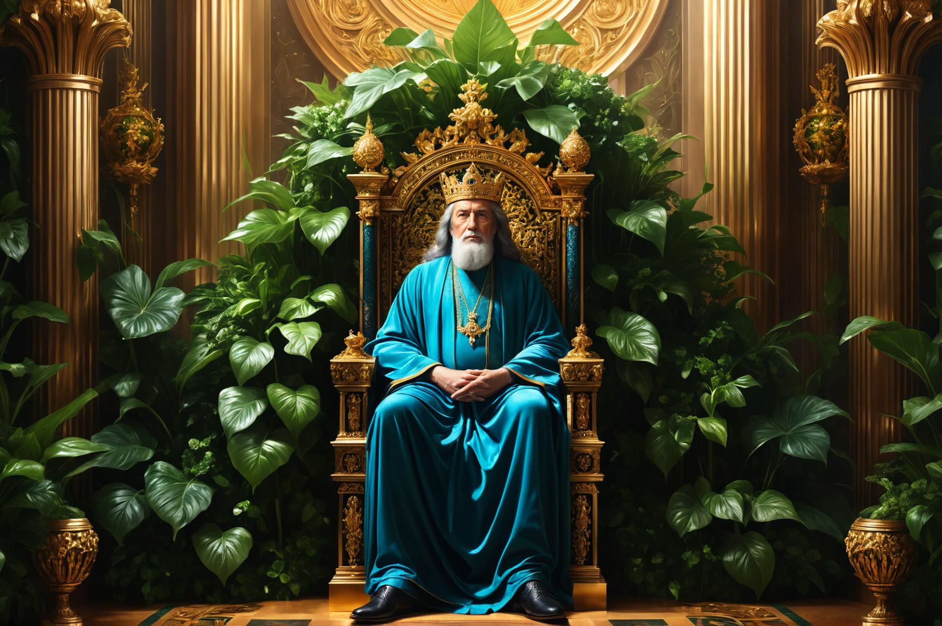 photorealistic digital illustration, superrealism, The god of Wisdom and Insight sitting on his throne in an opulent throne room, <lora:xl_more_art-full_v1:0.4>, <lora:EnvyGardencoreXL01:0.7>