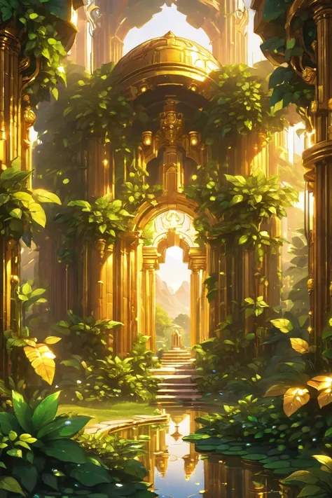 golden hour, scenery, "at the Reflective Ancient Sanctum"<lora:EnvyBetterHiresFixXL01:0:hr=1><lora:EnvyGardencoreXL01:1>