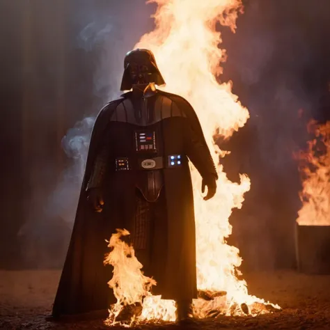 cinematic film still of  <lora:Darth Vader:1.5>
Darth Vader a human cooked meat body is set on fire with ashes and fire breathing in star wars universe, shallow depth of field, vignette, highly detailed, high budget, bokeh, cinemascope, moody, epic, gorgeous, film grain, grainy