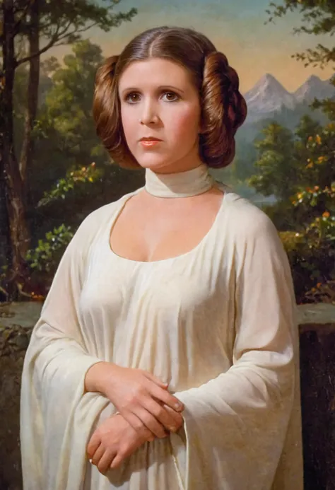 <lora:Leia Organa:1.7> Leia Organa as mona lisa by leonardo da vinci, circular hair buns on side of head, oil painting, masterpiece, highly detailed, 8k, <lora:Perfect Hands:1.2> Perfect Hands, <lora:Princess Leia:1> skswoman