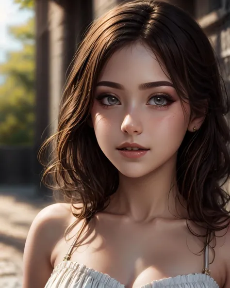 1 girl, (detailed skin, supple skin pores), [freckles], [beauty marks], white dress, full body, masterpiece,ultra realistic,32k,extremely detailed CG unity 8k wallpaper, best quality,  <lora:copax_charm_portrait-000004:1>,