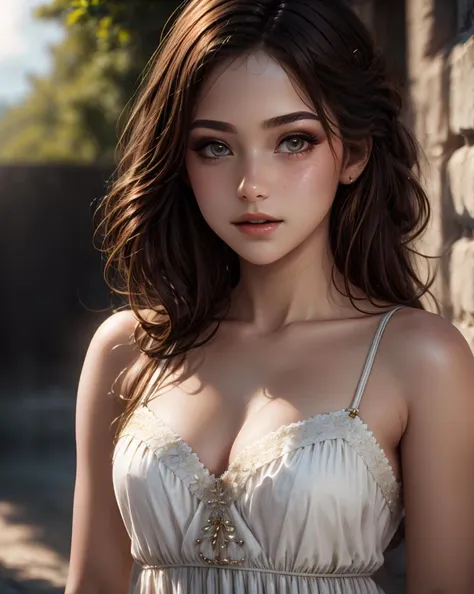 1 girl, (detailed skin, supple skin pores), [freckles], [beauty marks], white dress, full body, masterpiece,ultra realistic,32k,extremely detailed CG unity 8k wallpaper, best quality,  <lora:copax_charm_portrait-000004:1>,