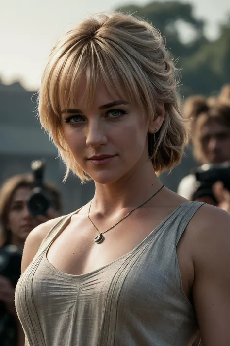 beautiful woman (JGren0c0nn0r:.99): a woman in the (ancient world:1.1), perfect highponytail, wearing sexy purple (Linen Tunic), (crowd of people in background:1.1), (at a villa), (face focus), modelshoot style, (extremely detailed CG unity 8k wallpaper), professional majestic (photography by Anne-Louis Girodet:1.1), 24mm, exposure blend, hdr, extremely intricate, High (Detail:1.1), dramatic, soft cinematic light, (looking at viewer), (detailed pupils), 4k textures, soft cinematic light, elegant, ((((cinematic look)))), soothing tones, insane details, hyperdetailed, ("In Jernau we trust!":1.1)