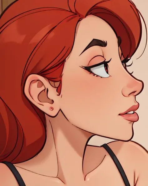1girl just face <lora:Sexy-Comic-Style:1>, red hair, round eyes, eyes shadow, lewd expression,
