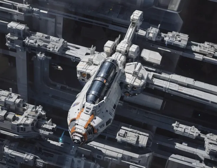 <lora:wkas:0.6>wkas, spaceship, city in space, astronaut tethered
