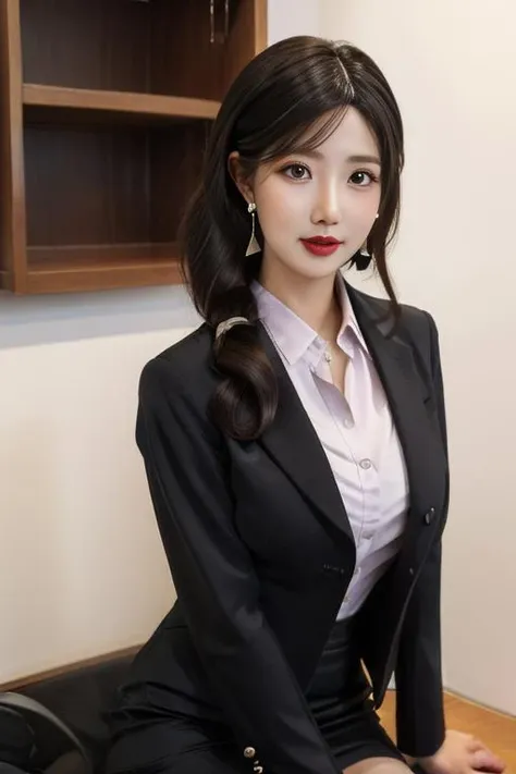 ultra-detailed,highly detailed,best quality,masterpiece,illustration,realistic, real,photo,photorealistic,
goto airi, 1girl, solo,  office lady, mature female,
formal, jewelry, earrings,skirt suit,blazer, collared shirt, pencil dress, 
looking at viewer, makeup, indoors,
<lora:goto airi_v5_06:0.7>